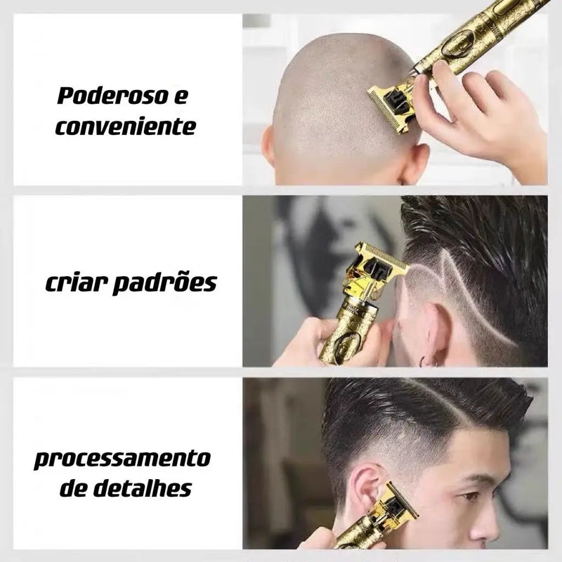 Máquina Gold de Cortar Cabelo e Barba, Corte Profissional, Recarregável