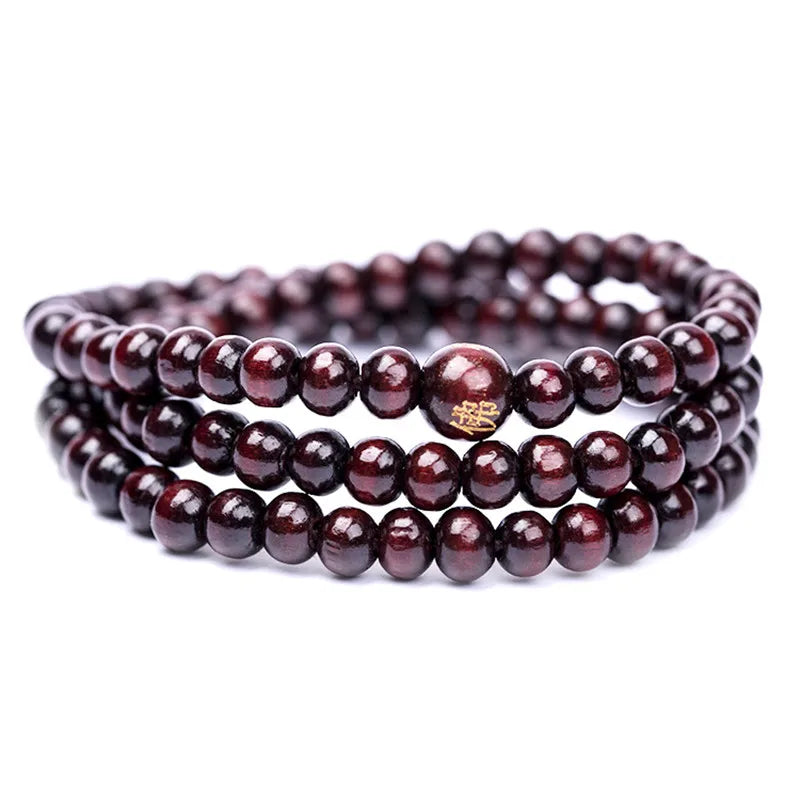 Pulseira Unisex Natural Budista, Contas de Madeira