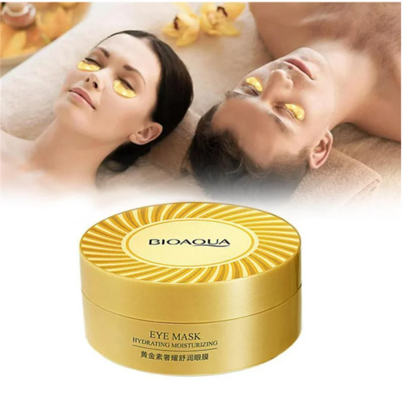 Máscara para os olhos com colágeno dourado Bioaqua, antirrugas, hidratante, removedor de olheiras, 60 peças