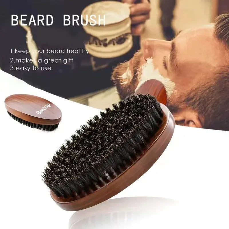 Kit Escova de Cerdas Para Barba e Pente Antiestático de Barbear Profissional + Bolsa, Kit Presente