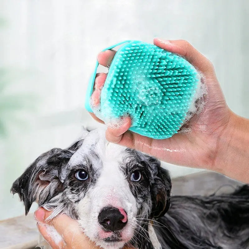 Escova de Banho Para Animais de Estimação, Silicone Macio, Massageador + Gel de Banho