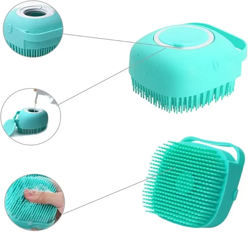 Escova de Banho Para Animais de Estimação, Silicone Macio, Massageador + Gel de Banho