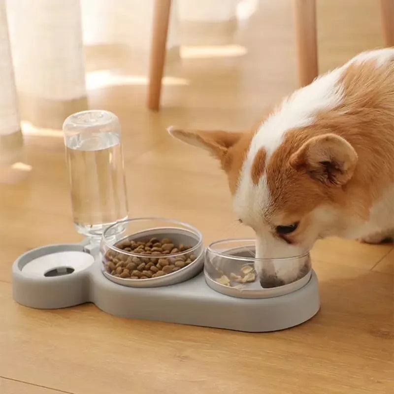 Dispensador Automático de Comida e Água, Multifuncional, Para Animais de Estimação, Tigela Dupla, Gatos e Cães, 3 em 1.