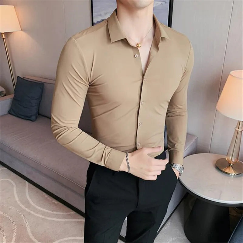 Camisa Masculina Sem Costura de Alta Elasticidade, Caimento Magro, Qualidade Superior