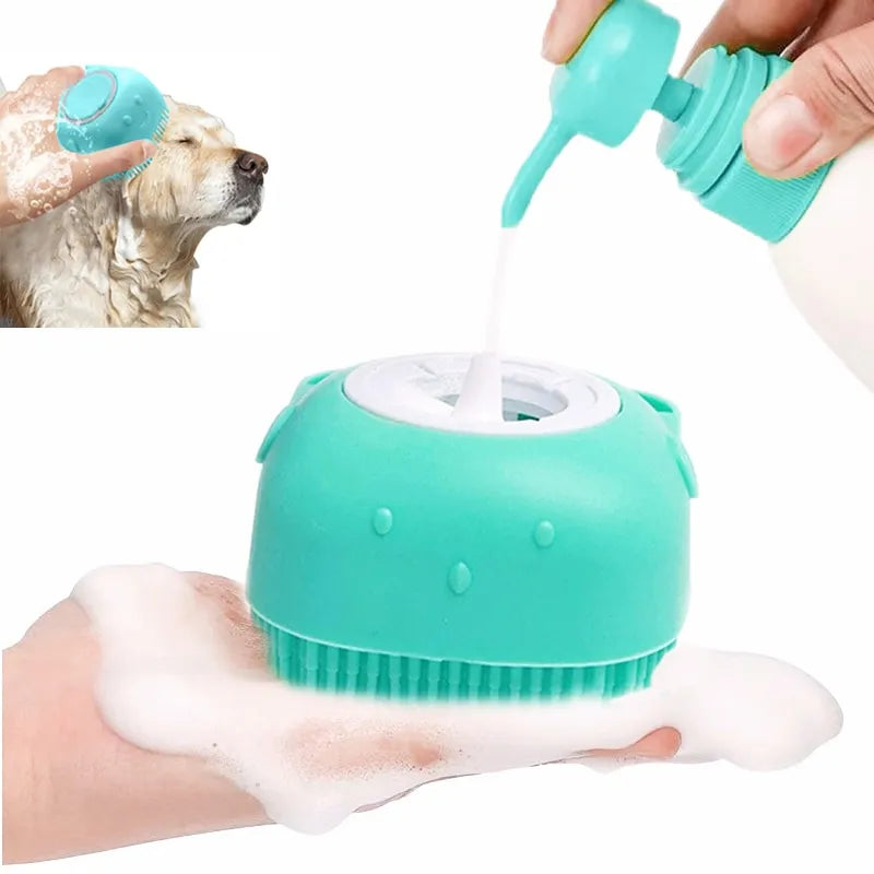 Escova de Banho Para Animais de Estimação, Silicone Macio, Massageador + Gel de Banho