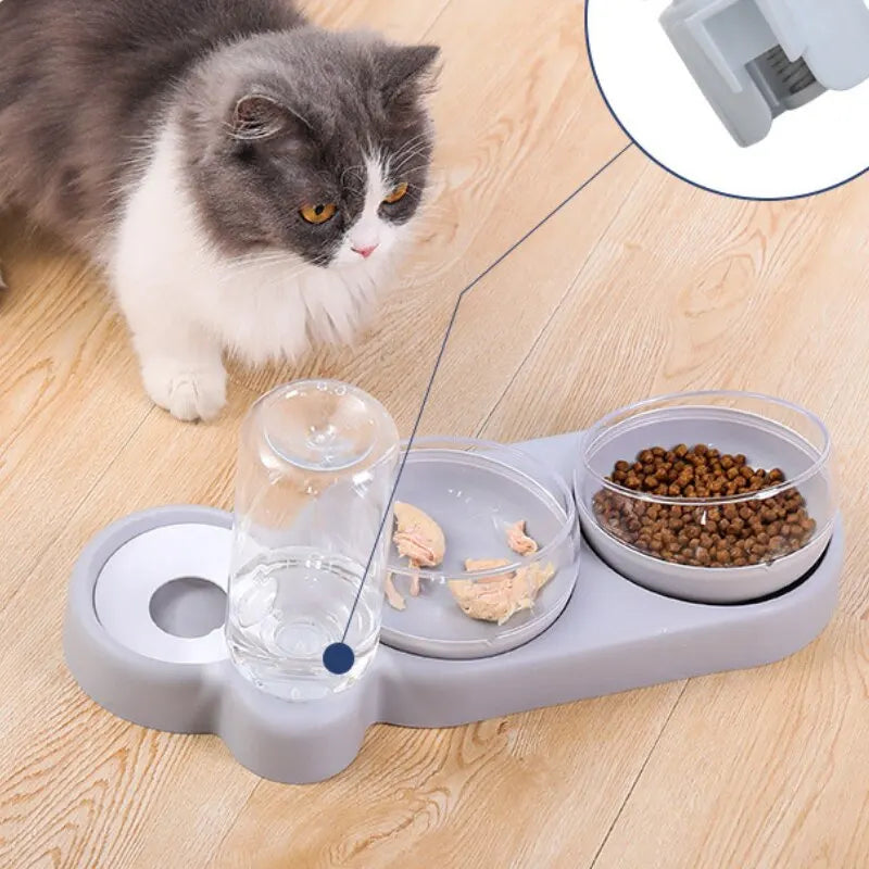 Dispensador Automático de Comida e Água, Multifuncional, Para Animais de Estimação, Tigela Dupla, Gatos e Cães, 3 em 1.