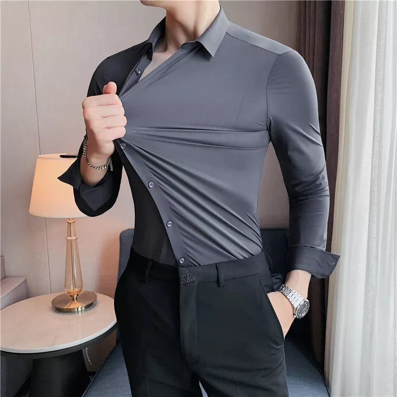 Camisa Masculina Sem Costura de Alta Elasticidade, Caimento Magro, Qualidade Superior